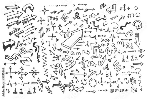 Vector hand drawn arrows set isolated on white