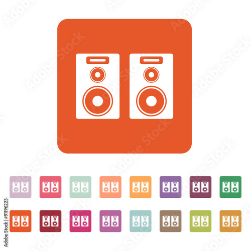 The audio icon. Speaker and music, sound, stereo symbol. Flat