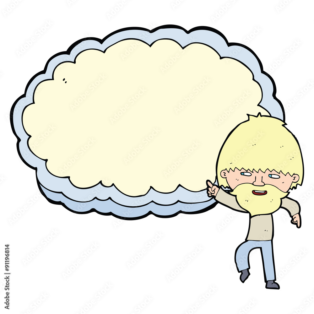 cartoon man pointing at text cloud space