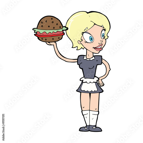 cartoon waitress with burger