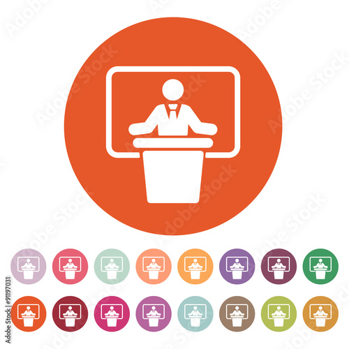 The speech icon. Speak and broadcaster, orator, presentation, conference symbol. Flat