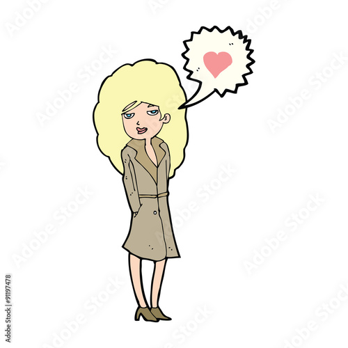 cartoon trenchcoat wearing woman in love