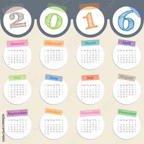 Fancy calendar with color tapes for 2016