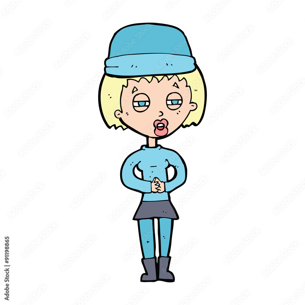 cartoon woman wearing winter hat