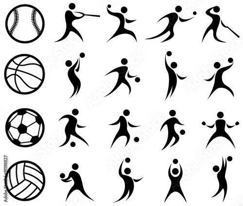 Sports Silhouette, Basketball, Baseball, Soccer, Volleyball