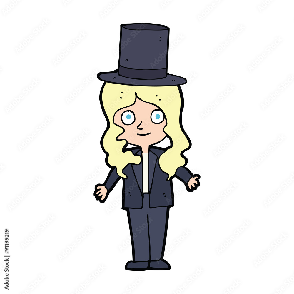 cartoon woman wearing top hat