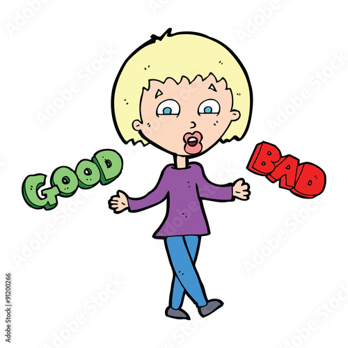 cartoon woman weighing up options