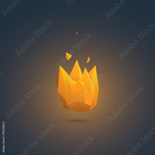 Fire element symbol. Low poly 3d design. Flame as a sign of