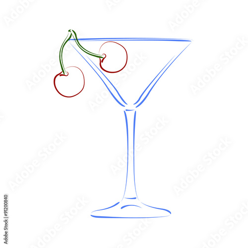 Sketched glass of martini and cherry.