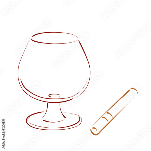 Sketched cognac balloon and cigar.