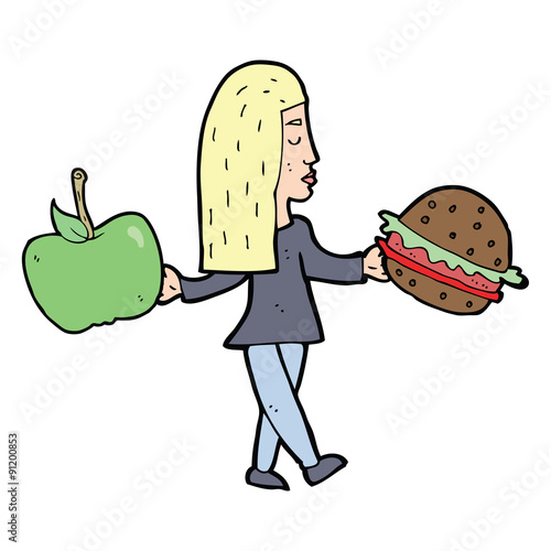 cartoon woman deciding to eat healthy