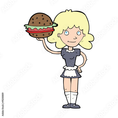 cartoon waitress with burger