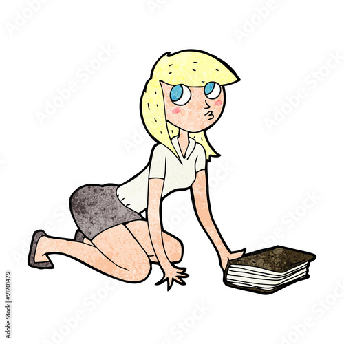 cartoon girl picking up book