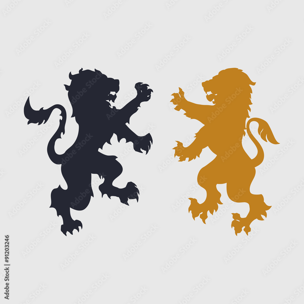 Fototapeta premium Two silhouettes of lion-heraldic style