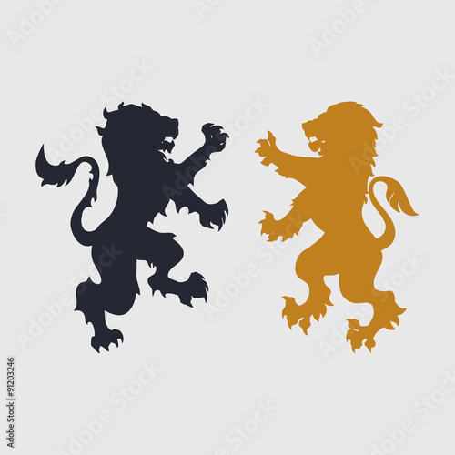 Fototapeta Naklejka Na Ścianę i Meble -  Two silhouettes of lion-heraldic style