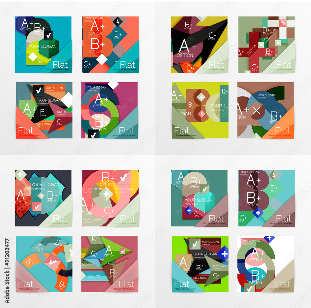 Flat design geometric info banners, web boxes Flat design geometric info banners, web boxes
