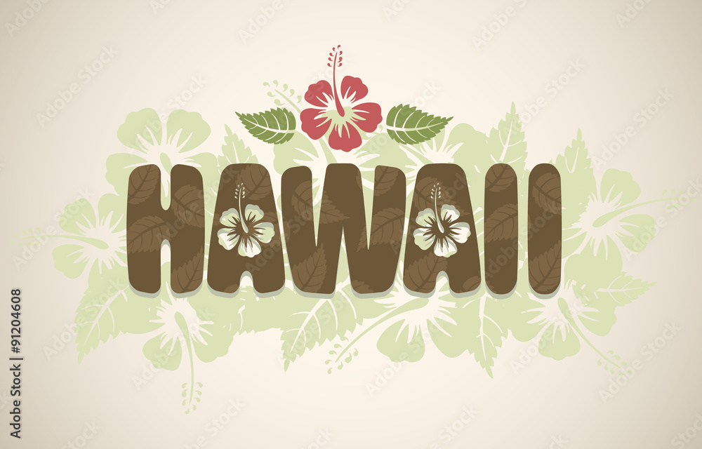 Vector Hawaii word with hibiscus flowers