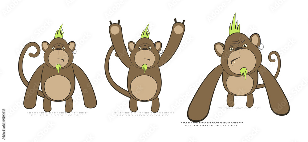 Fototapeta premium Vector set of monkeys in punk style