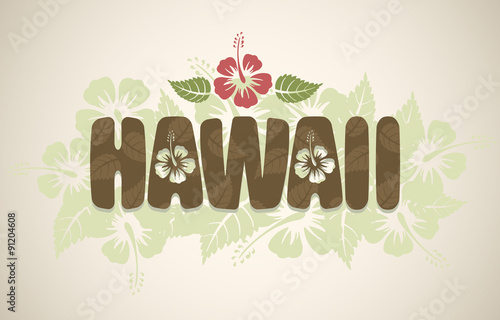 Obraz na płótnie Vector Hawaii word with hibiscus flowers w salonie