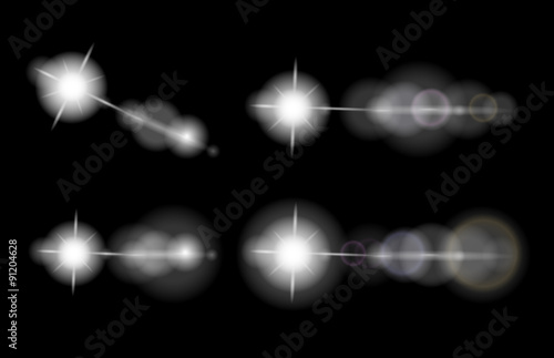 Vector set of lens flares, stars, glowing elements