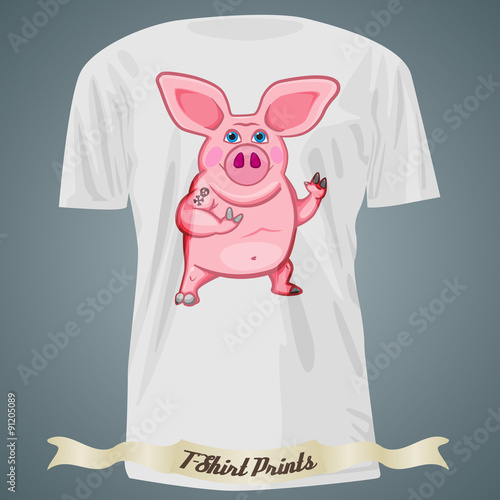 T-shirt design with cartoon of brutal pig