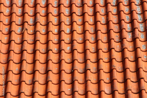 Red Clay Tile Roof on Old Farm House Horizontal