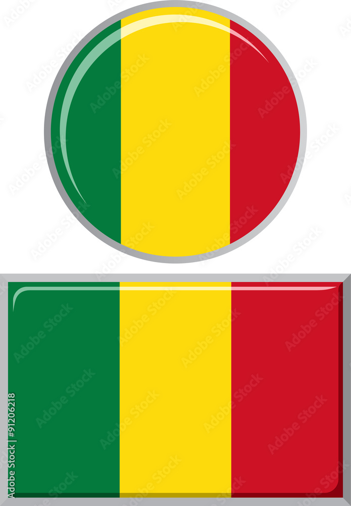 Fototapeta premium Malian round and square icon flag. Vector illustration.