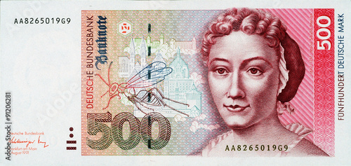 Historische Banknote, 1. August 1991, 500 Mark, Fünfhundert Deutsche Mark, Deutschland photo