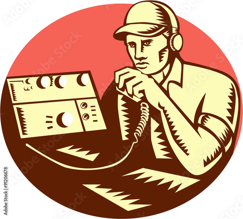 Ham Radio Operator Circle Woodcut