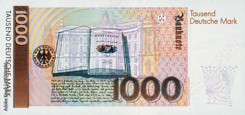 Historische Banknote, 1. August 1991, 1000 Mark, Tausend Deutsche Mark, Deutschland
