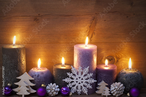 Christmas Decoration With Puprle And Black Candles, Ornament 