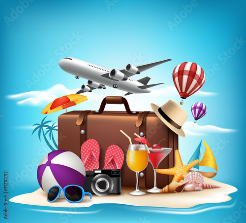 3D Realistic Summer Vacation Design for Travel in a Sand Beach Island