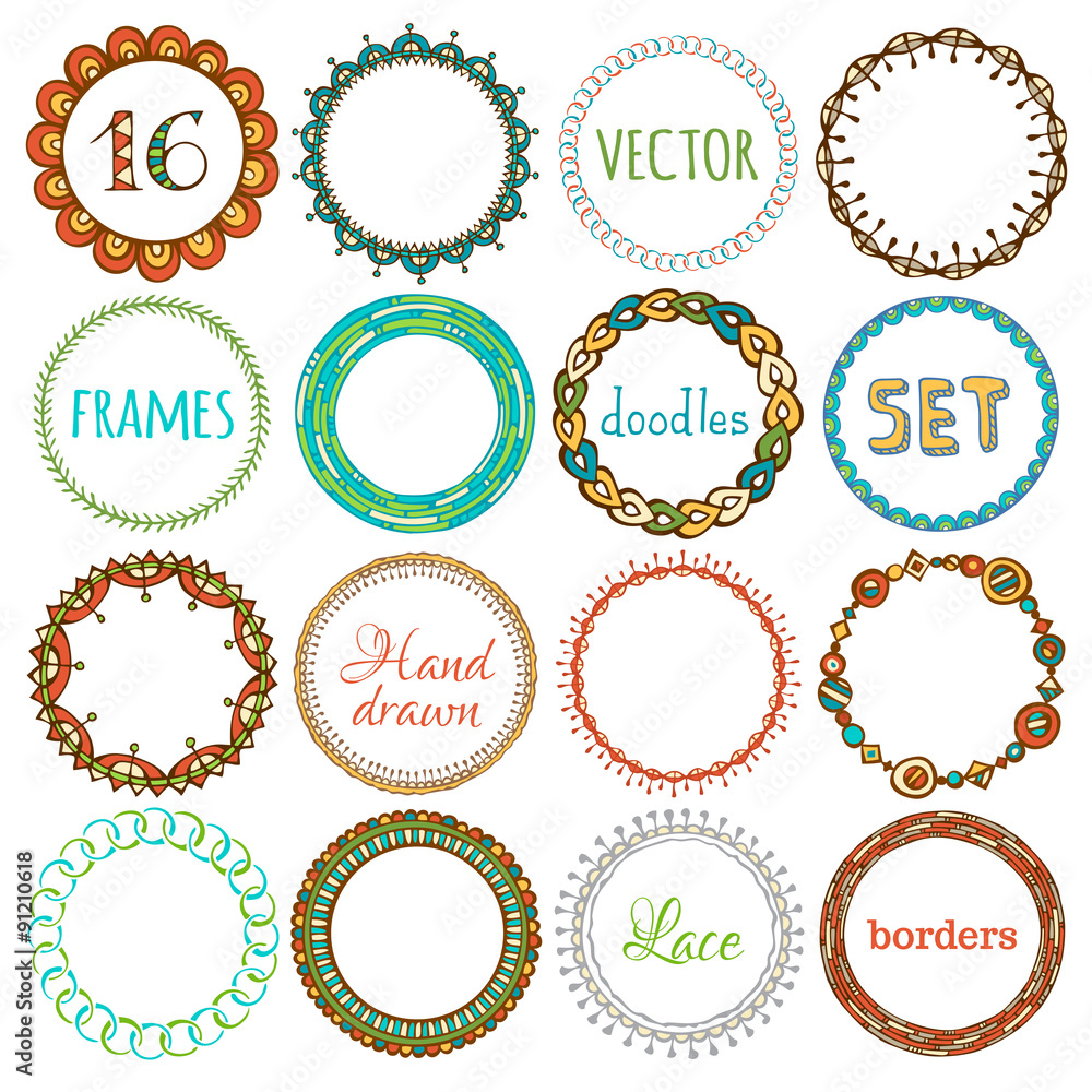 Vector set of 16 hand-drawn ethnic frames. Vector set of 16 hand-drawn ethnic frames.