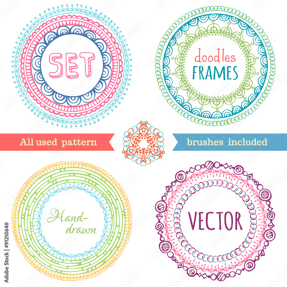 Naklejka premium Vector set of hand-drawn ethnic frames.