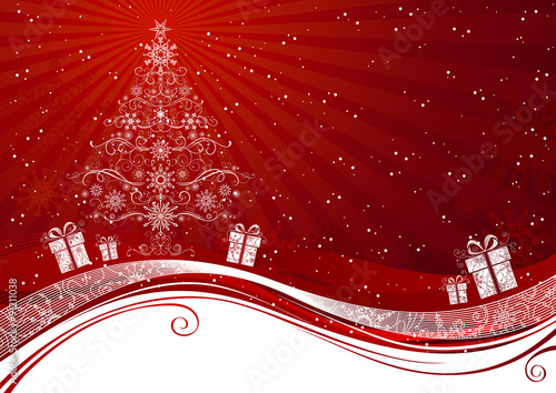 Red Christmas tree background.