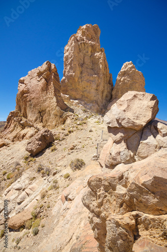 Geological formations, famous volcanic landscape in Teide National Park, Tenerife, Canary islands, Spain.