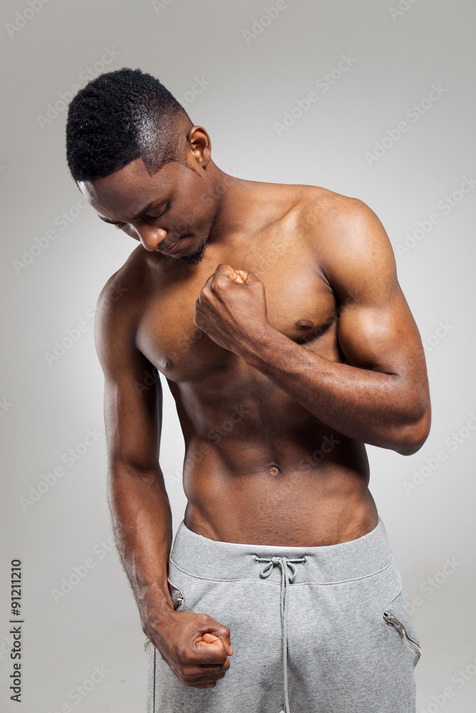 Fototapeta premium Athletic african american man shirtless