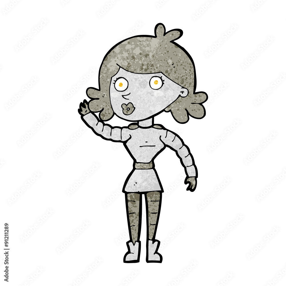 cartoon robot woman waving