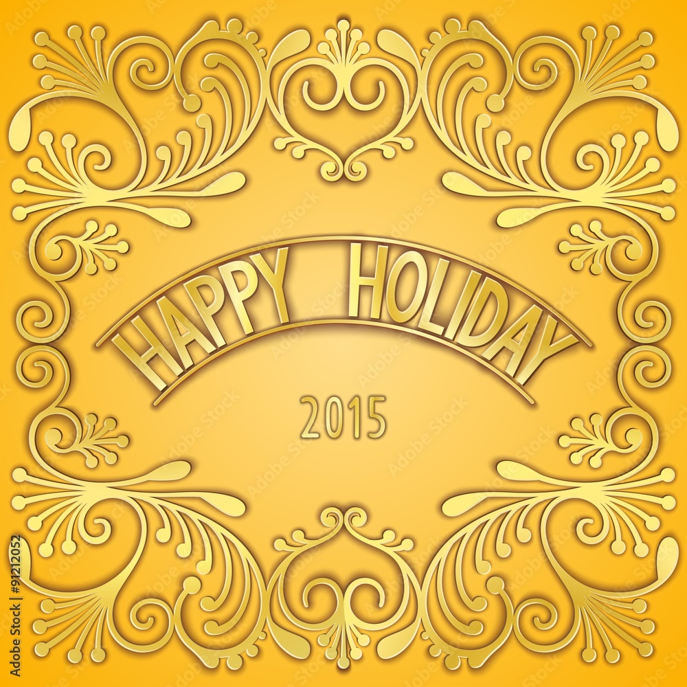 Happy holiday card design with jewelry gilding pattern and 3D signboard. Vector eps 10