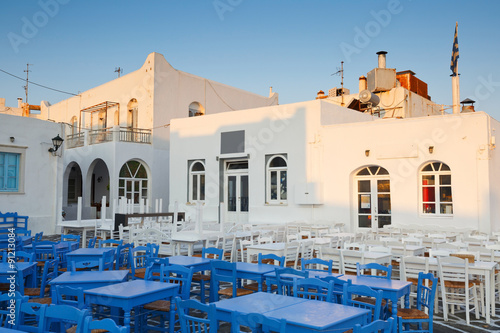 Restaurants in the port of Naousa village on Paros island, Greece © milangonda