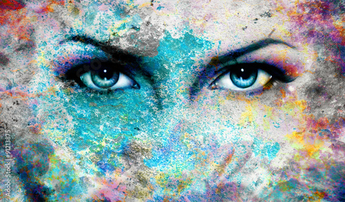 Fotografía goddess women eye, with oriental mandala ornament eye contact