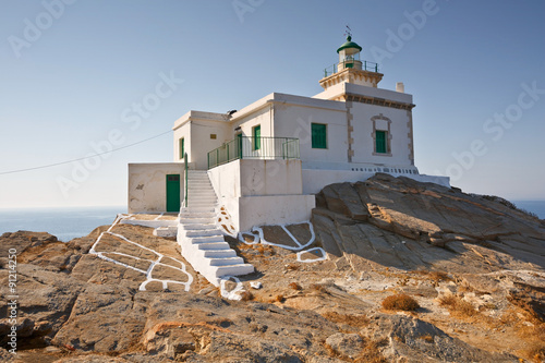Lighthouse on the northern tip of Paros island, Greece 