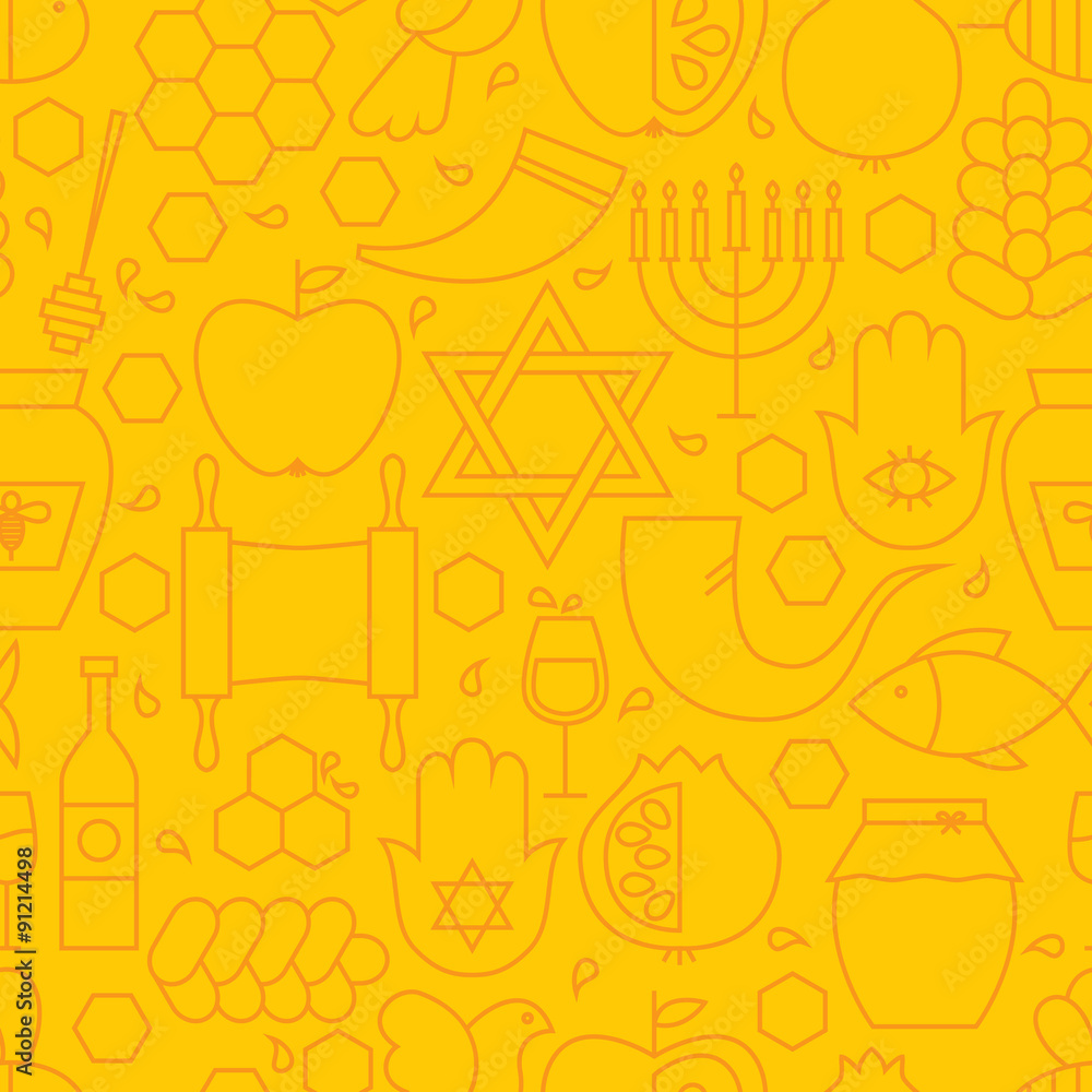 Thin Rosh Hashanah Line Holiday Seamless Yellow Pattern