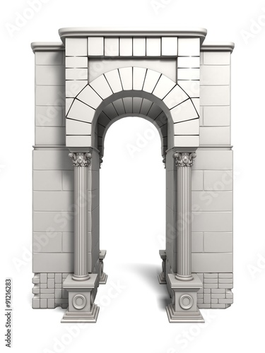 Classic ancient building exterior element, isolated.