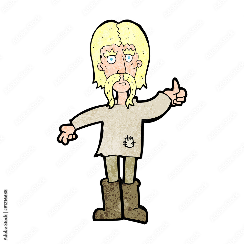 cartoon hippie man giving thumbs up symbol