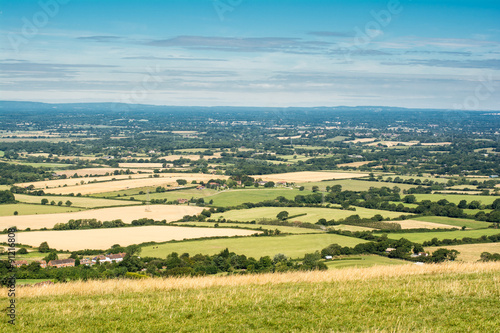 View of the South Downs: fields and the houses