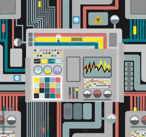 Production system. Control Panel seamless pattern. Background of