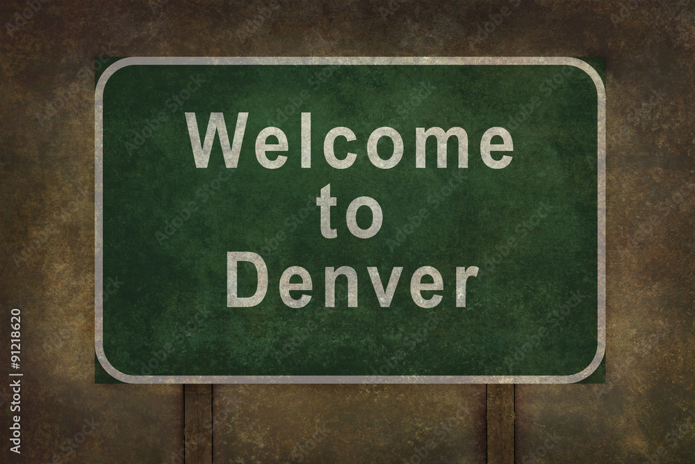 Welcome to Denver roadside sign illustration, with ominous backg Welcome to Denver roadside sign illustration, with ominous backg