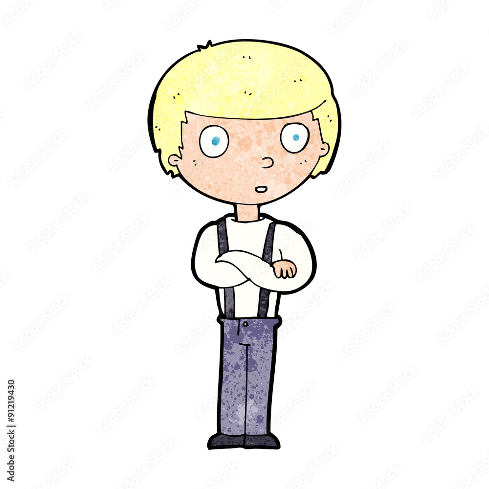 cartoon staring boy with folded arms