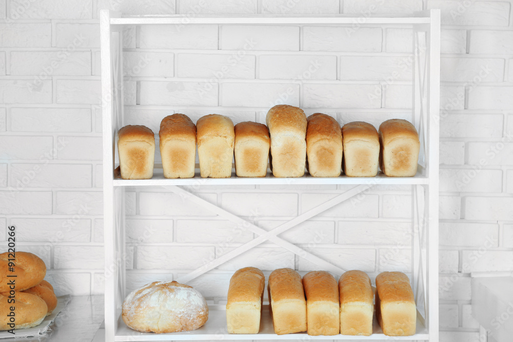 Bread on shelves in store